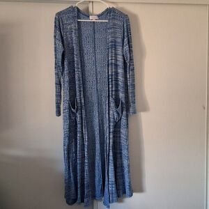 LuLaRoe /Sweaters Blue Ribbed Knit Sarah Long Cardigan Size M .